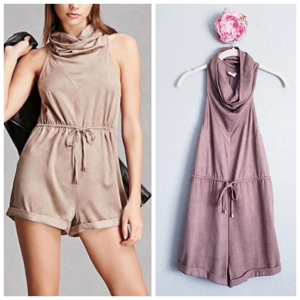 Selfie Leslie Suede Cowl Neck Romper
